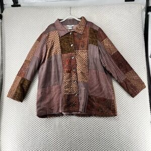 Stonebridge Signature Patchwork Jacket Button Front Mixed Media Unique Design 1X
